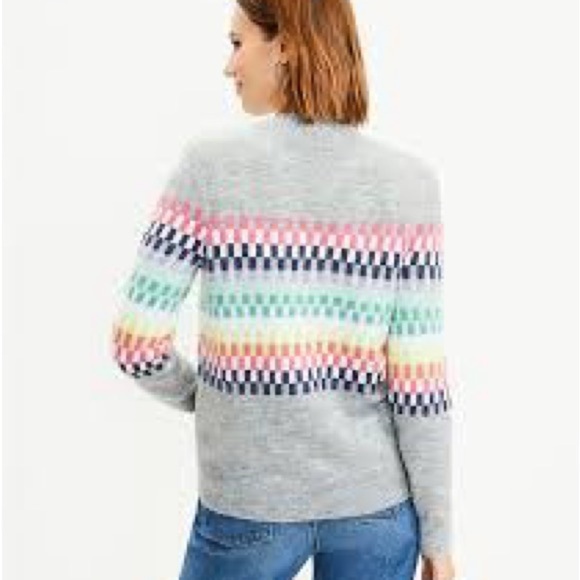 Loft Checkered Multicolored Geo Mock Neck Soft Knit Sweater Size XS - Picture 2 of 12